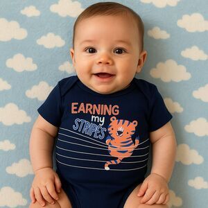 Dot & Zazz Baby Boys "Earning My Stripes" One Piece Tiger Blue Button NB 0-3 Mth